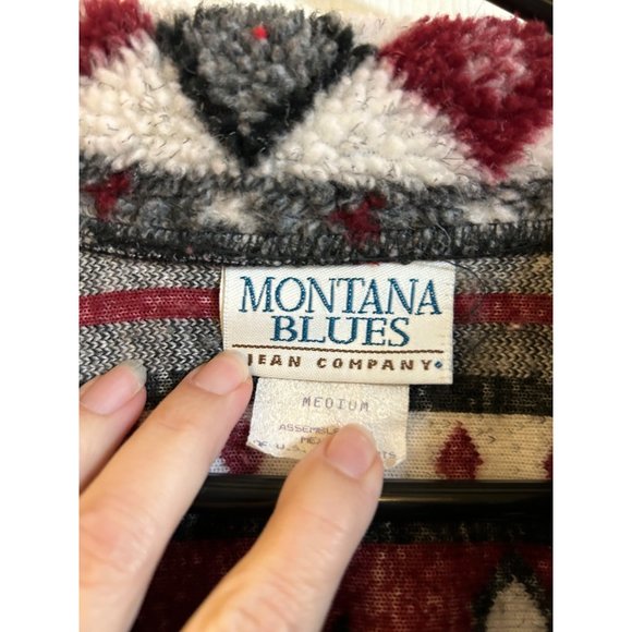 Vintage 90s Montana Blues Jean Co Fleece Sweater Button Up Size Medium - Picture 3 of 6